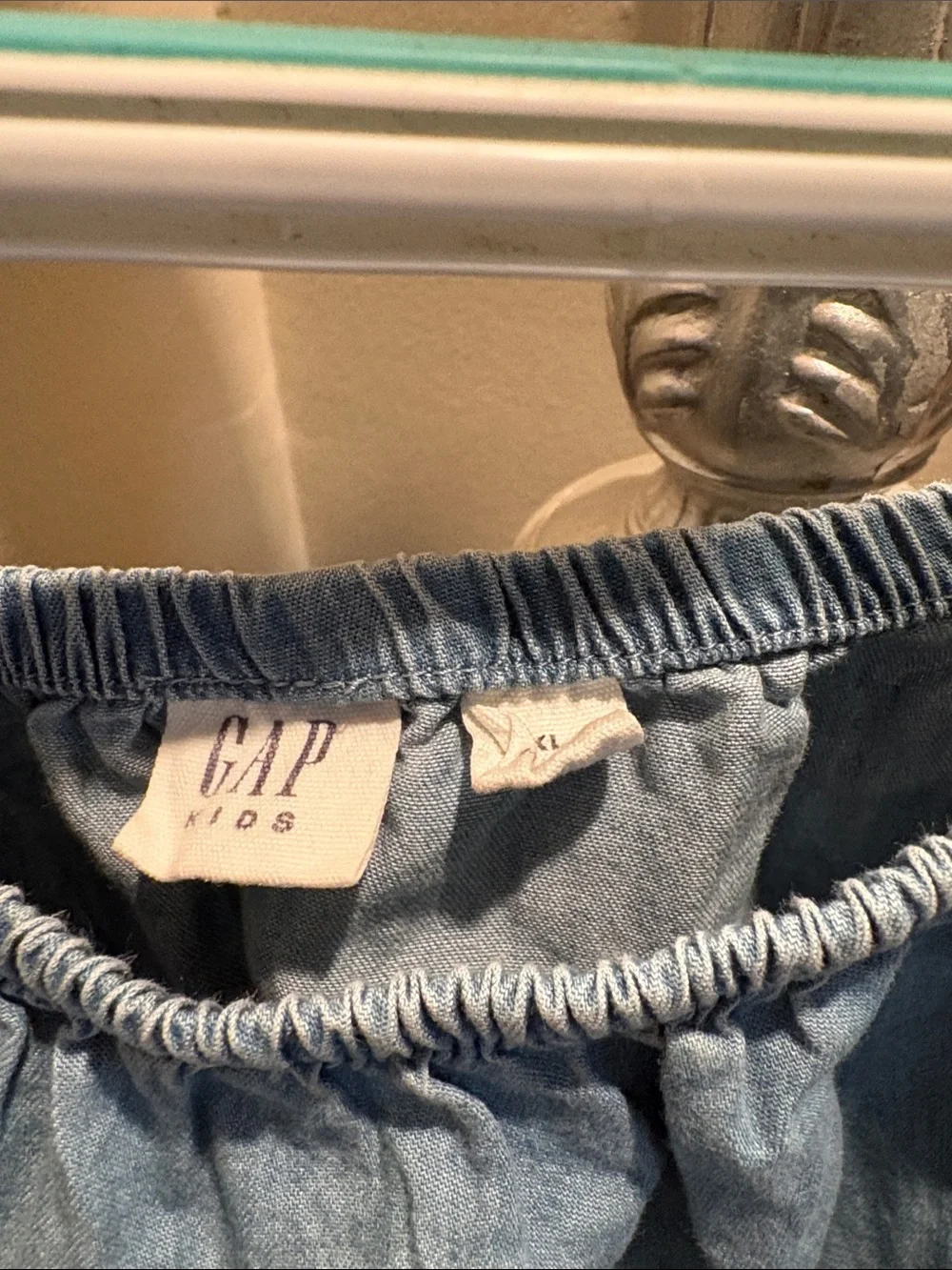 GAP Light Blue Girls Denim-Style Romper with Tie Waist